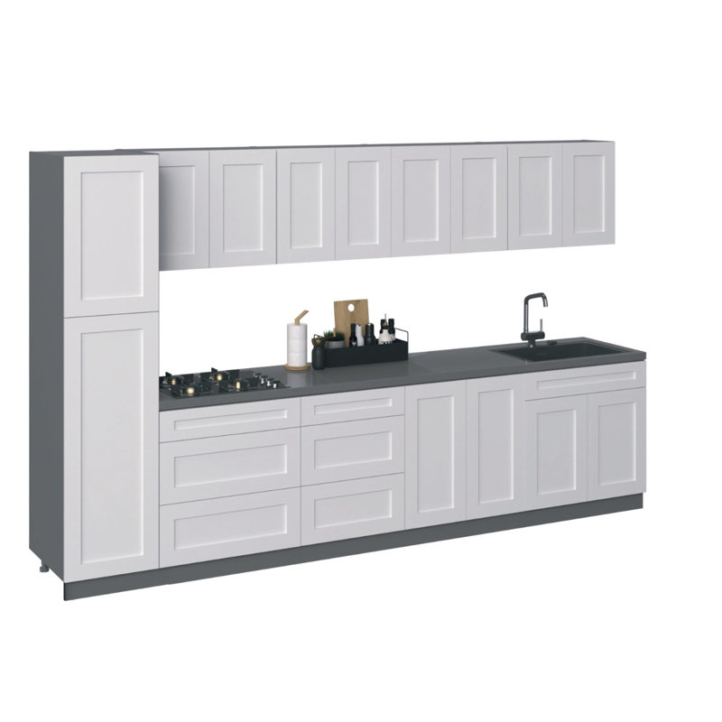 Cuisine complète l 135 po x H 83 po en panneau de fibres à densité moyenne (MDF) prêt à assembler, Blanc mat