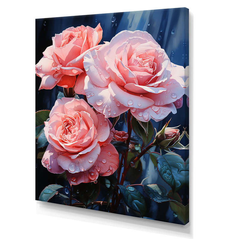 Allure symbolique des roses roses II, H 20 po x l 12 po x P 1 po, Toile tendue