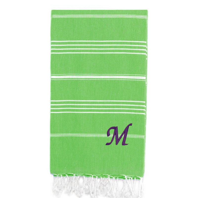 Serviette de plage 100% coton Pestemal Lucky, Vert clair / blanc, M