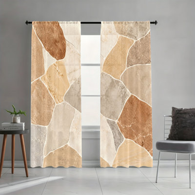 2PCS Rod Pocket Light Filtering Curtains, Earth Tone Natural Stone Printed Drapes, Minimalist Modern Home Decor, All Season Window Treatments for Living Room Bedroom Study Home Decoration