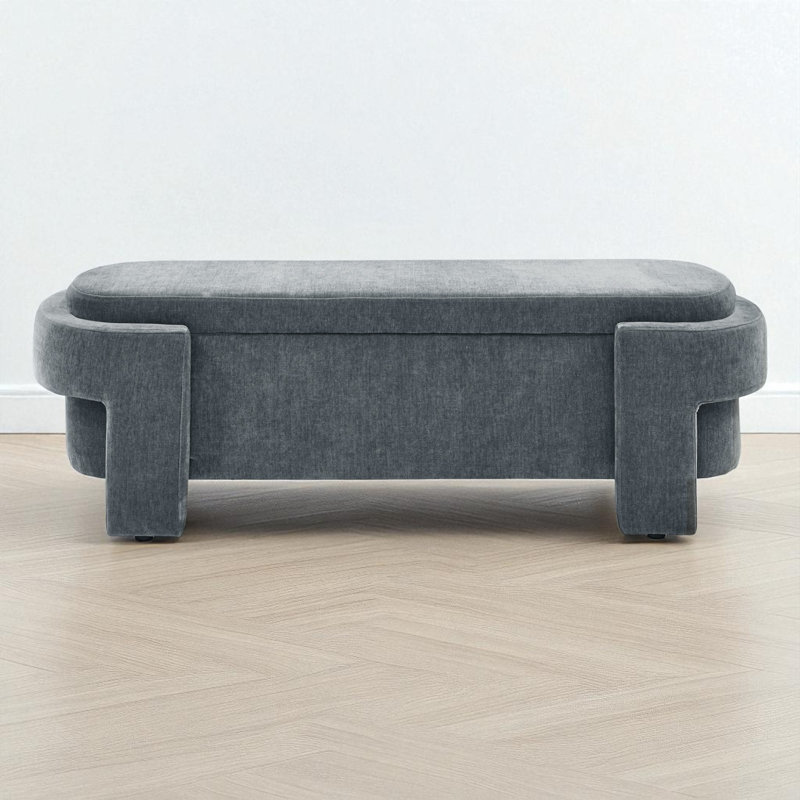 Cineus Oval Fabric Upholstered Storage Ottoman, Gray