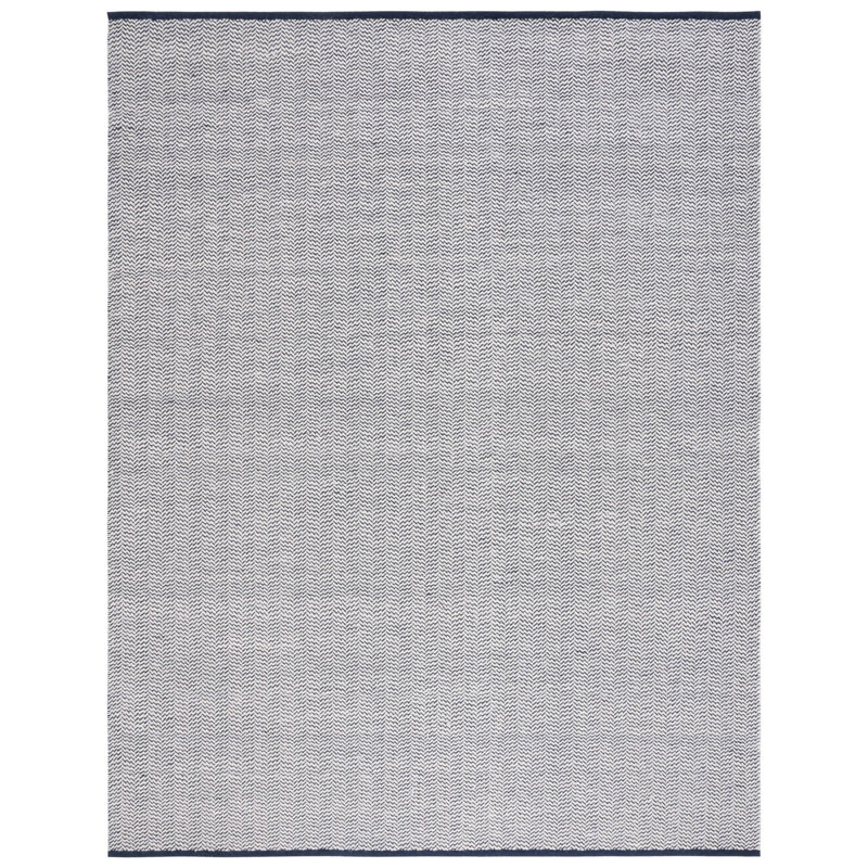 Vermont Hand Woven Cotton/Wool Abstract Rug in Navy/Ivory, Rectangle 8' x 10'