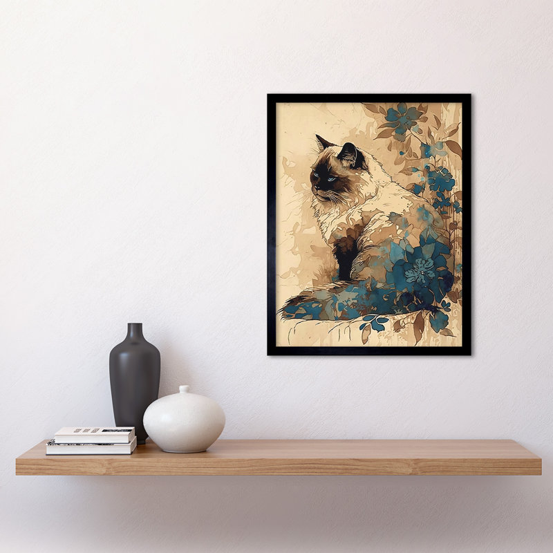 Ragdoll Cat With Floral Patterns Watercolour - Single Picture Frame Print