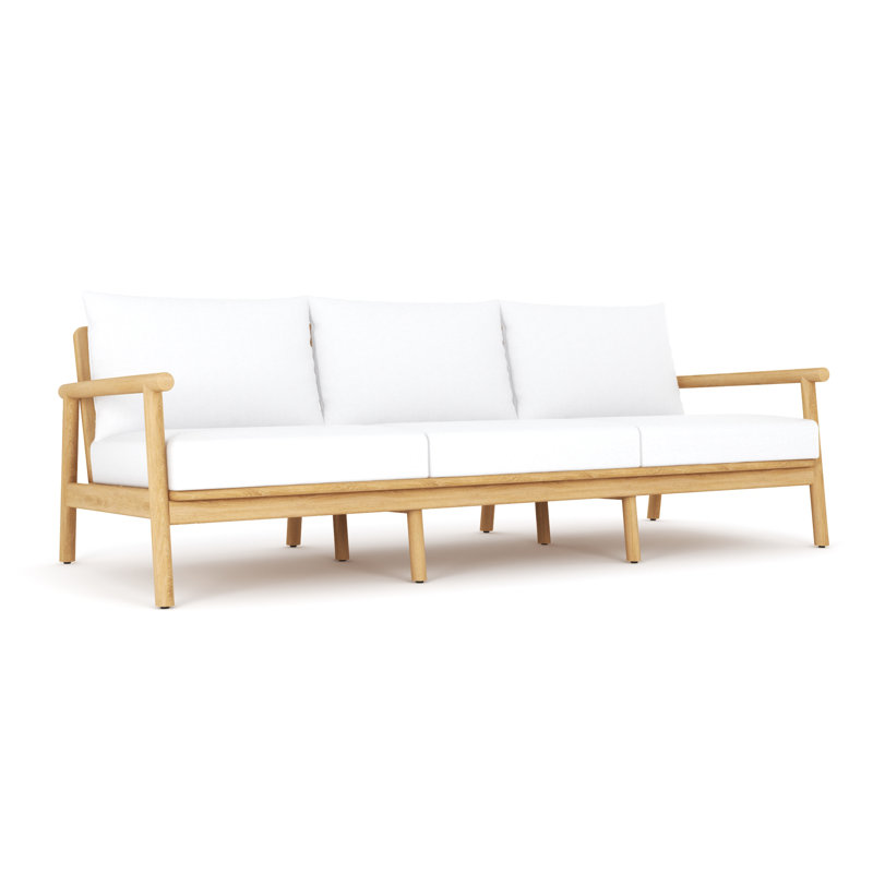 Maia 85" Teak Sofa, White Cushions, White