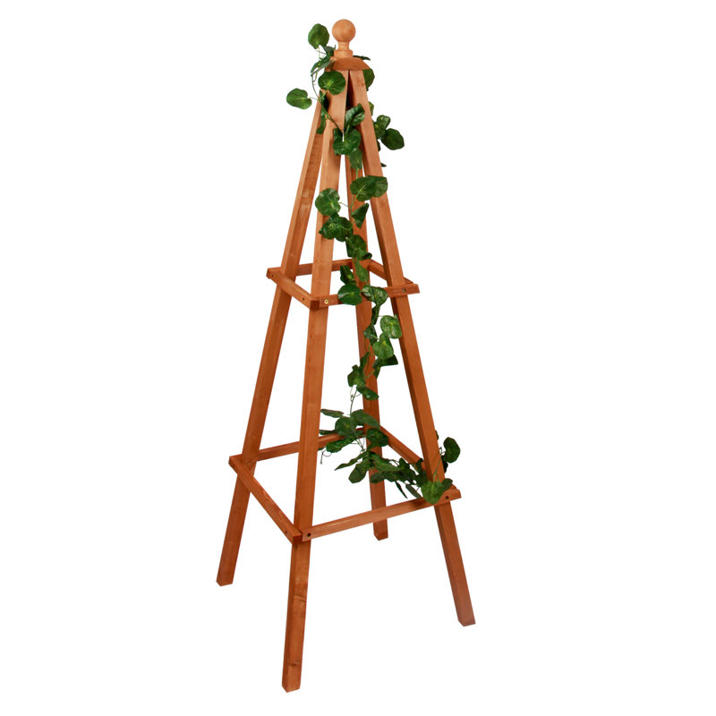 Medium Cypress Wood Obelisk Trellis with Ball Finial