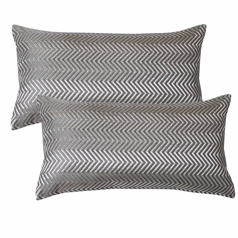 Chevron Rectangular Lumbar Cushion Cover, Charcoal
