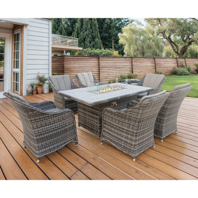 Aura 6 Seater Rattan Garden Furniture With Rectangle Table Fire Pit Set