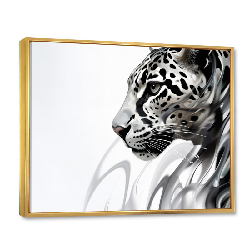 Gris, panthère blanche, élégance abstraite, Cadre flottant doré, H 24 po x l 32 po x P 1 po