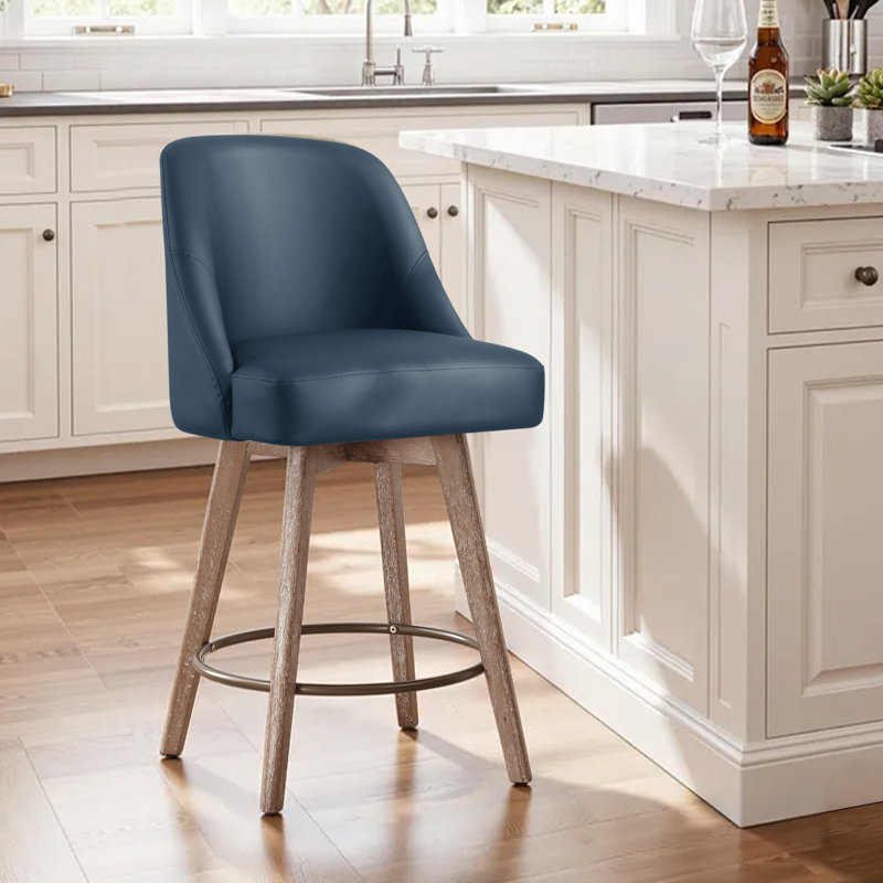 Tabouret de comptoir pivotant 26 po avec structure en bois massif Klayden, Bleu