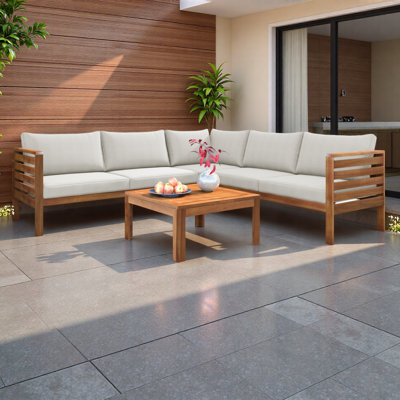 Wood Structure Outdoor Sofa Set With Cushions Exotic Design Water-Resistant And UV Protected Texture High Quality Acacia Wood Strong Metal Accessories