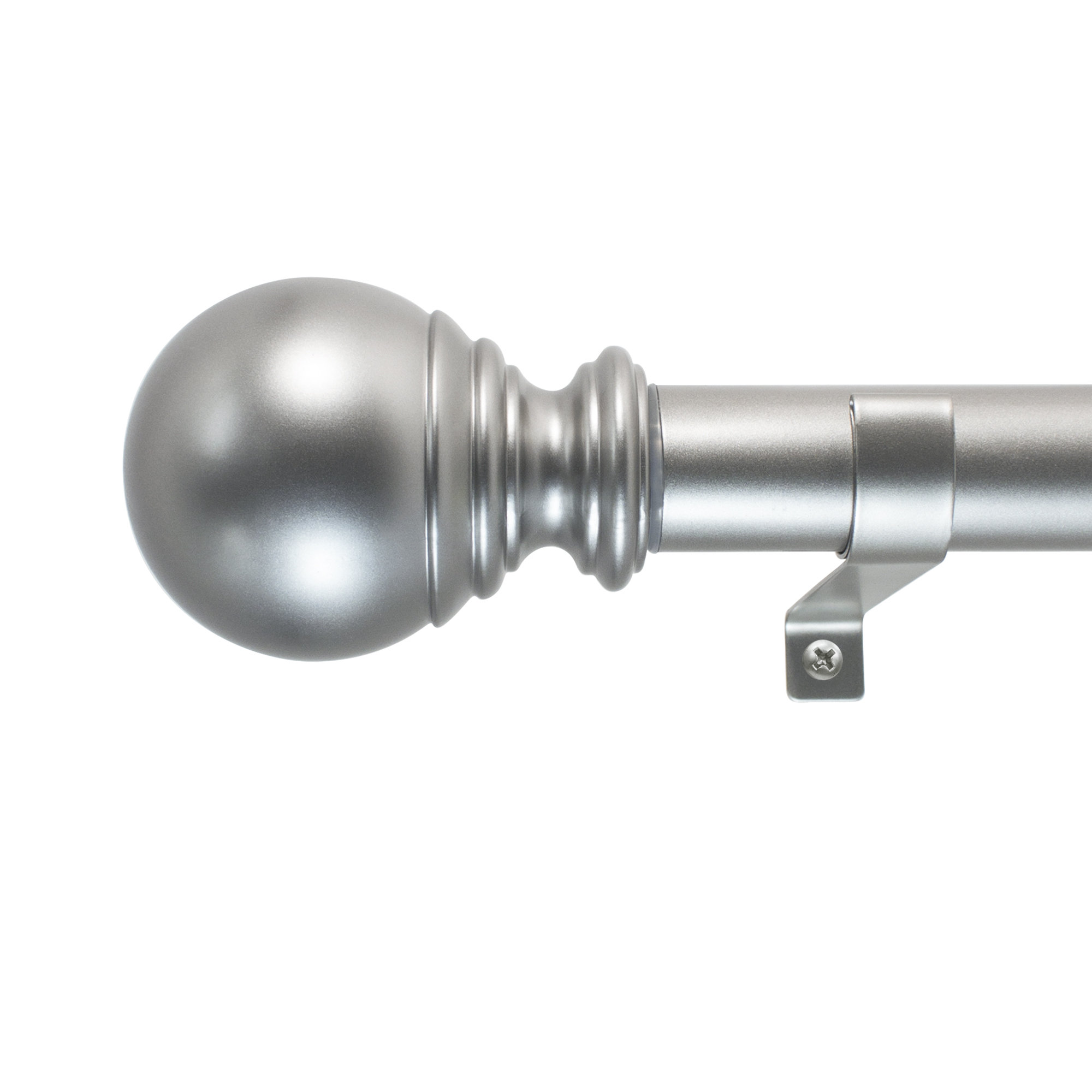 Inman Plastic Adjustable Single Curtain Rod, Silver, 2.9" H x 36" - 72" W x 3.25" D