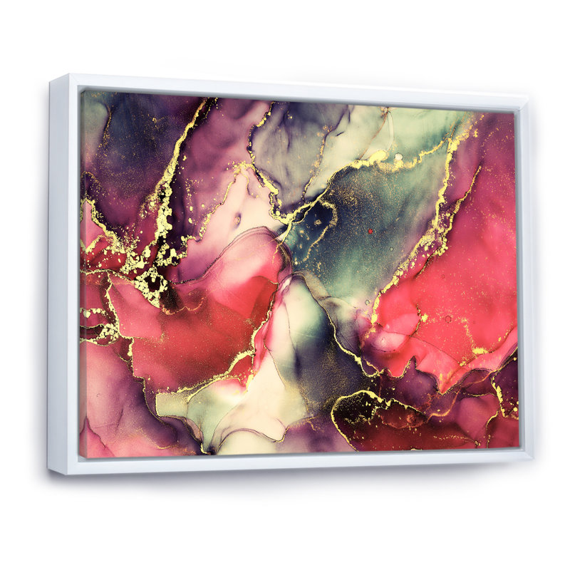 «Red Luxury Abstract Fluid Art II», reproduction sur toile, H 24 po x l 32 po x P 1 po, Cadre flottant blanc