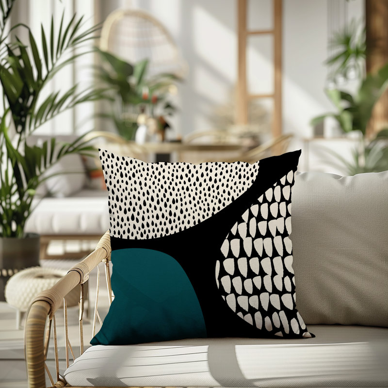Coussin carré intérieur / extérieur pia, H 17 po x l 17 po, Émeraude / noir / blanc cassé