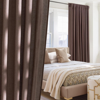  Semi Sheer Linen Curtains, Rod Pocket & Back Tab Thick Flax Blend Privacy with Light Filtering Window Treatments for Bedroom/Living Room, 2 Panels