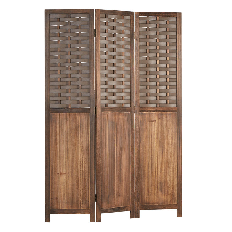 Abree 120cm W x 170cm H 3 - Panel Folding Room Divider, Brown