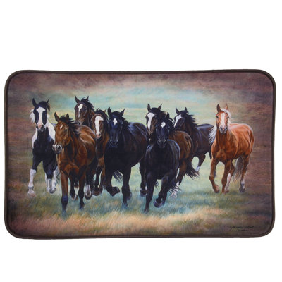 Western Running Horse Wild Mustang Herd Farmhouse Country Decorative Memory Foam Bath Mat Rug
