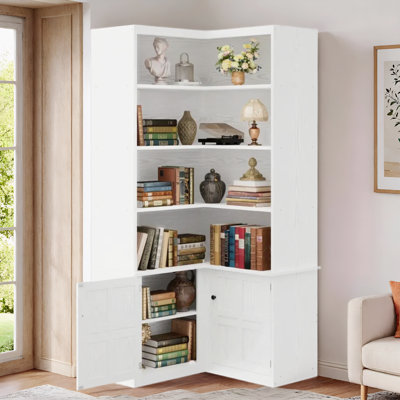 82.6" Corner Bookshelf with Doors, 6 Tier Large Corner Bookcase by Lark Manor