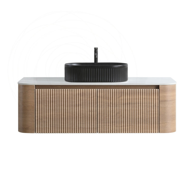 Meuble-lavabo 48 po avec lavabo ovale en céramique noire et porte-serviettes, Honey Oak