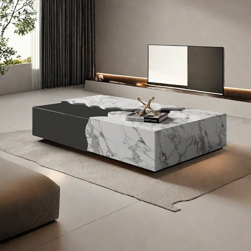 Stylish rectangular rock table, 12.6" H x 59.1" L x 31.5" W