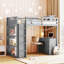 Lit mezzanine simple avec échelle, tablettes et bureau, gris-2077694182