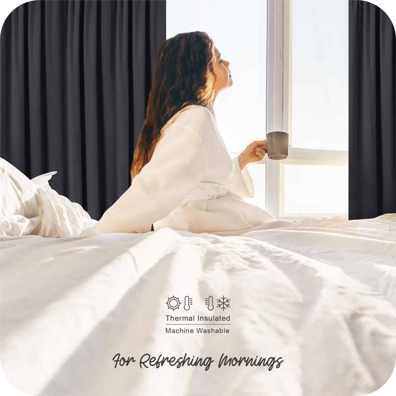 Raigo Blackout Curtain Pair, Dark Grey, 52cm Width x 160cm Drop