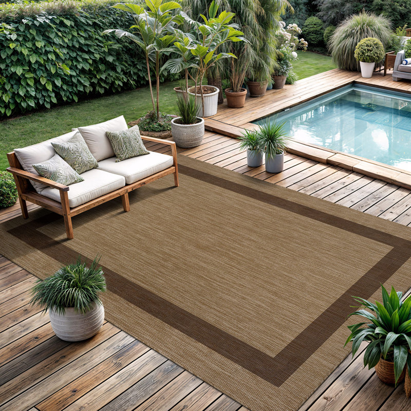 Tapis intérieur / extérieur beige / brun, Rectangle 10 pi x 14 pi