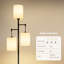 Lampe sur pied à branches 71 po avec 3 abat-jours cylindriques en lin et base noir mat