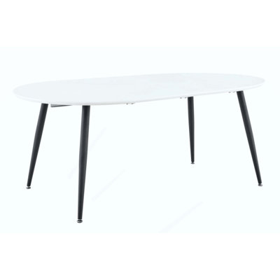 Ensemble table et chaises de salle à manger extensibles, plateau en MDF avec pieds en métal + 6 chaises de salle à manger modernes de style Mid-Century Modern