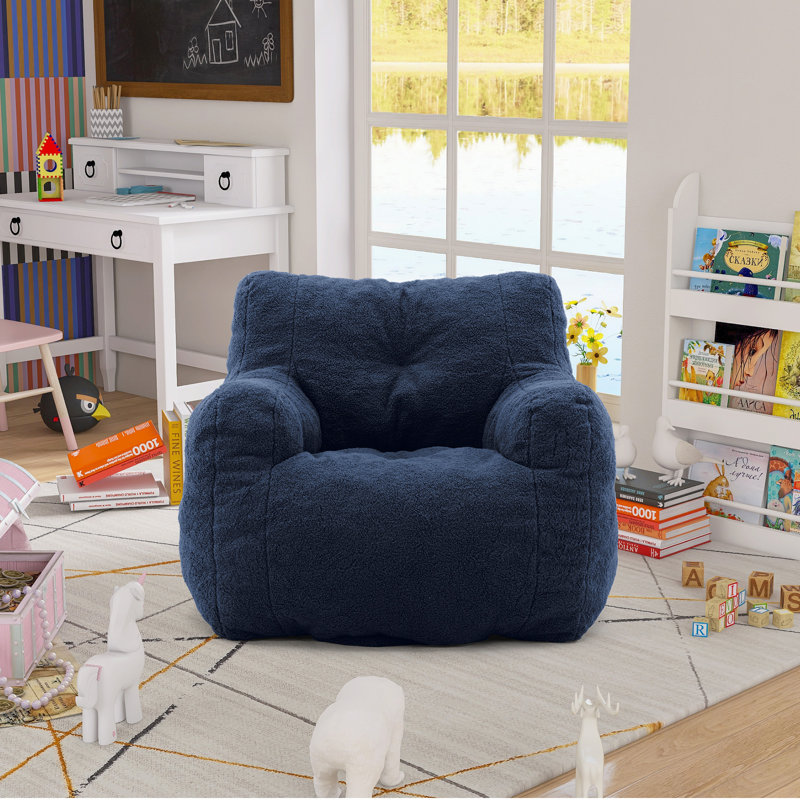 Fauteuil à billes Bean Bag Chair, Fausse fourrure bleu foncé