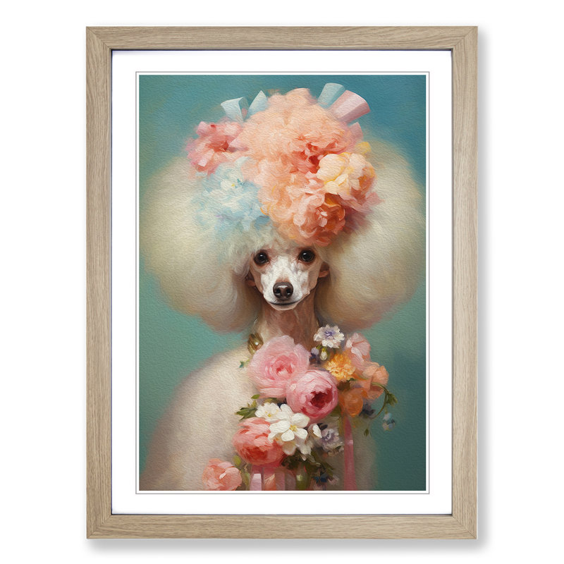 Poodle Impressionism - Single Picture Frame Print on Wood, 64cm H x 46cm W x 2cm D, Oak Framed