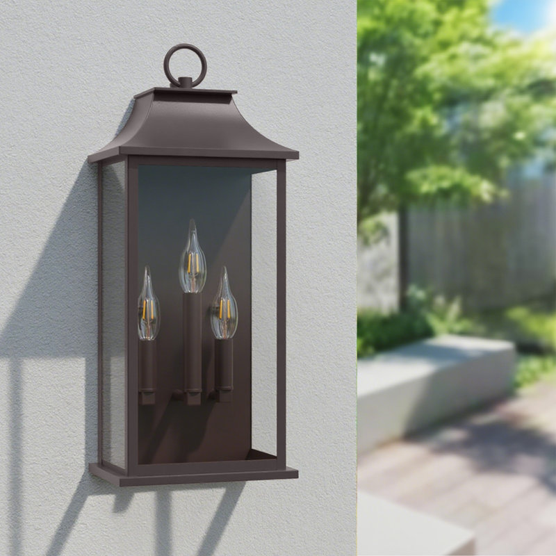 Lanterne murale d'extérieur en verre à 3 lumières avec crépuscule Witcher, H 25 po x l 10 po x P 8 po