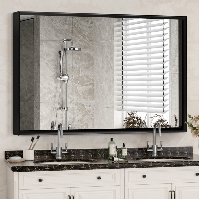 Miroir de salle de bain 36x30inch noir brillant pour miroir de meuble-lavabo rectangulaire rectangulaire
