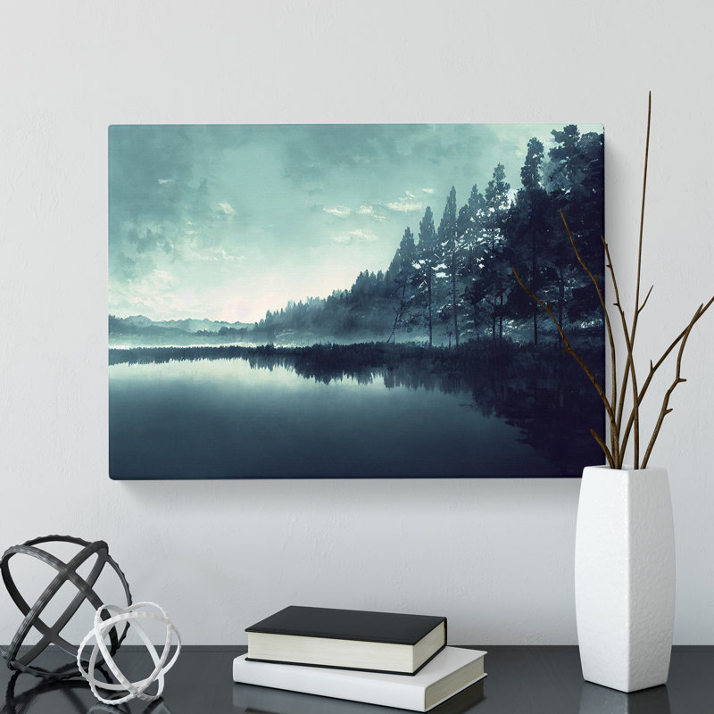Misty Forest Lake View - Wrapped Canvas, 50cm H x 76cm W x 3cm D