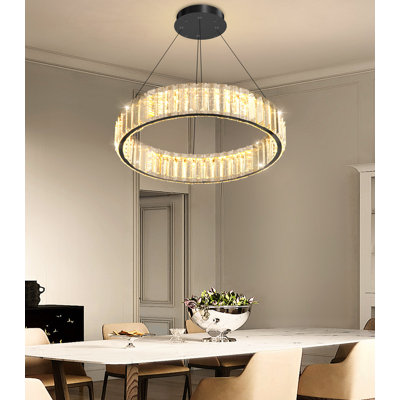 Lustre moderne 16 "à DEL avec anneau en cristal à intensité variable noir