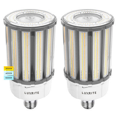 Ampoule DEL Luxrite 80W / 100W / 120W, équivalent 400W HID, 3 couleurs sélectionnables, jusqu'à 17500 lumens, base E39, paquet de 2