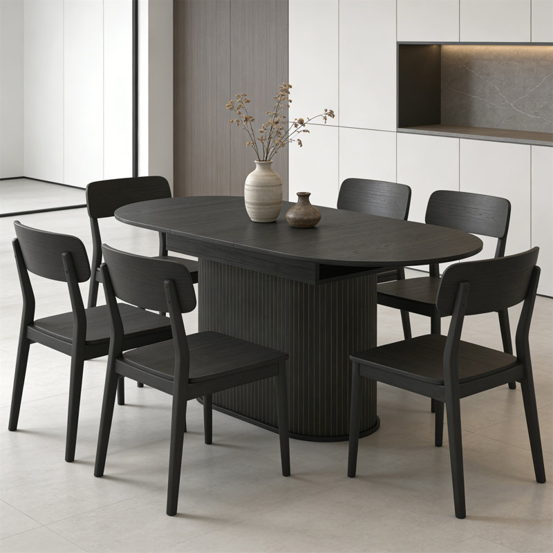 55.11"-70.86" Extendable Dining Table, With Striped Legs For Living Room & Kitchen, Black