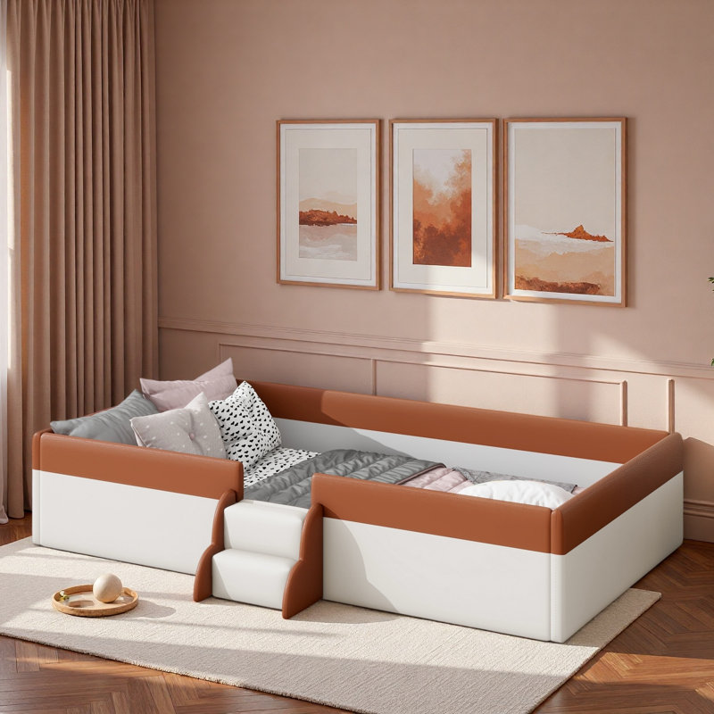 Upholstered Daybed Frame With Fence And Stairs, Twin