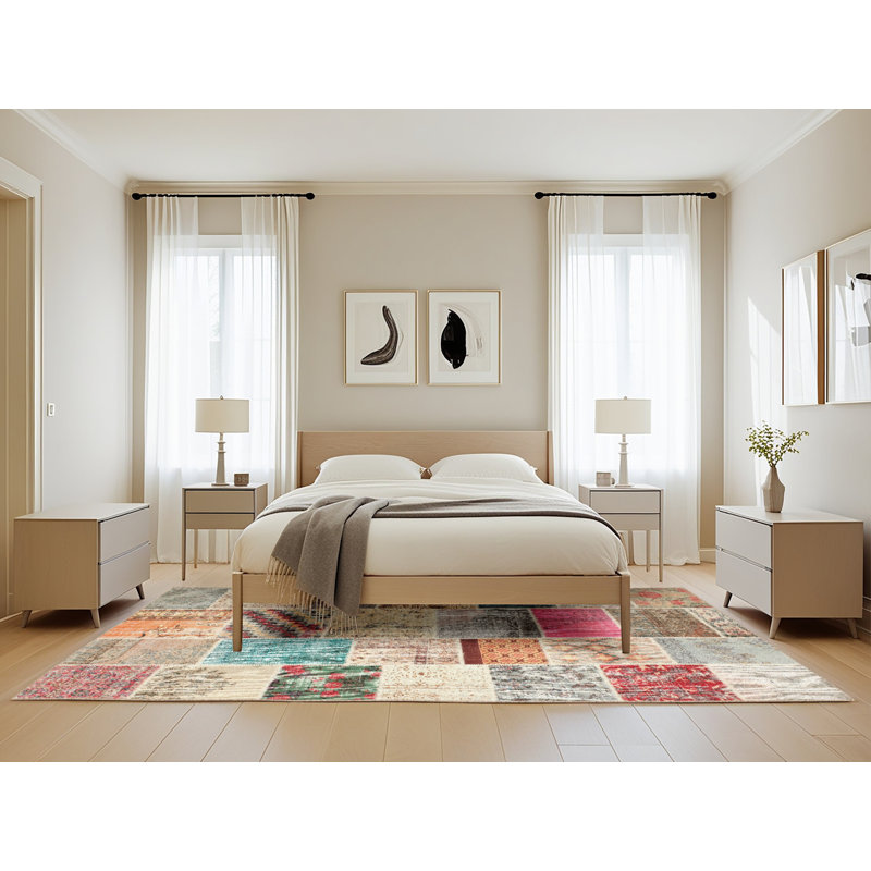 Tapis patchwork bleu / gris / rose, Rectangle 5 pi x 8 pi