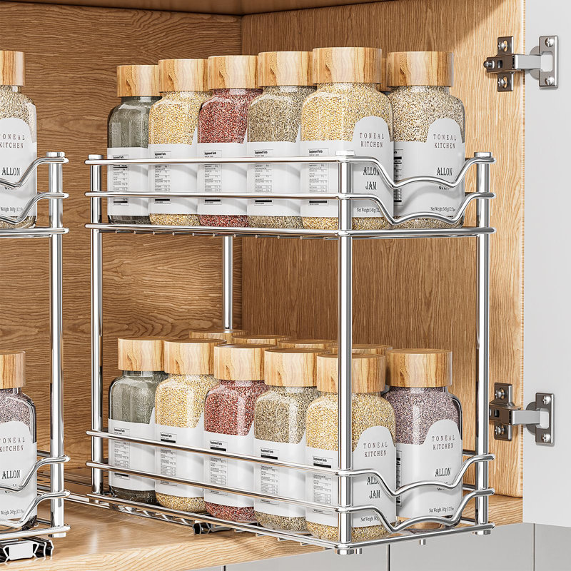 Pull Out Spice Rack Organizer For Inside Cabinet, Slide Out Chrome Spice Organization For Cabinet, Easy To Install Seasoning Organizer For Kitchen Organizers And Storage