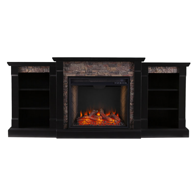 Gallatin Criss-Cross Electric Fireplace w/ Bookcases, Black