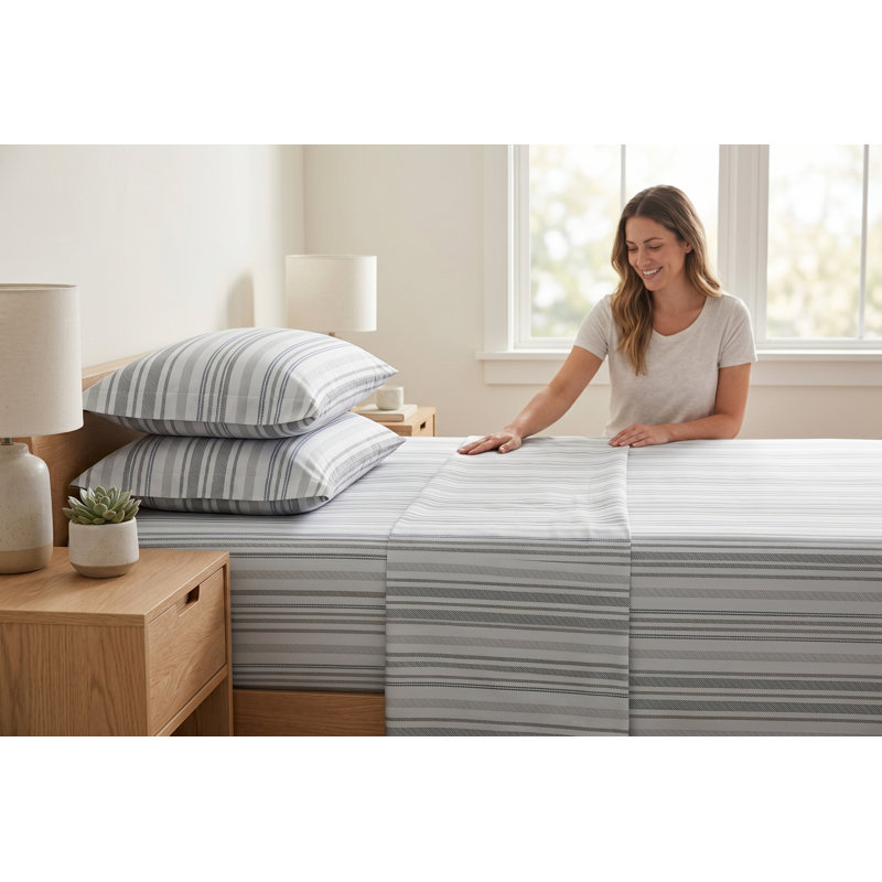 Queen Size 4-Piece Striped Microfiber Sheet Set - Ultra-Soft, Wrinkle-Free, Deep Pocket Bed Sheets - Hotel Luxury Bedding