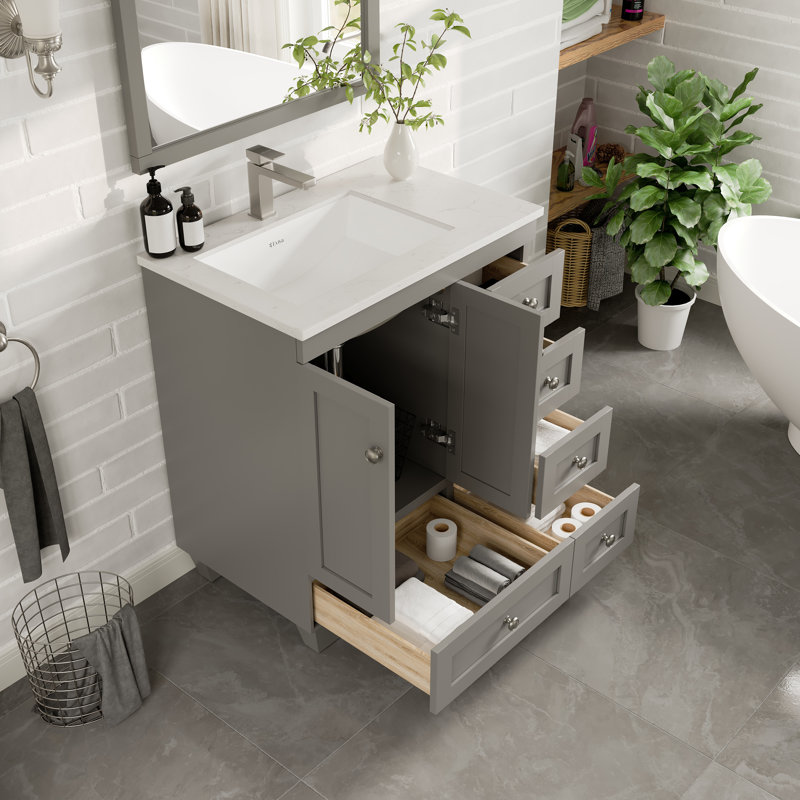 Brightling 30"W x 18"D Bathroom Vanity with Undermount Porcelain Sink, Gray