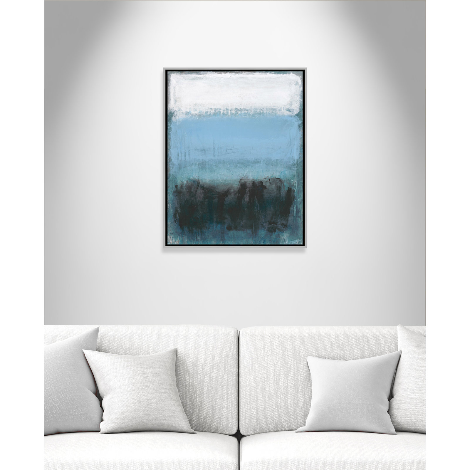 Arboles "Coastal Nightfall" Painting by Filippo Ioco, 29.5" H x 23.5" W x 2" D, Silver Framed Canvas, No Mat