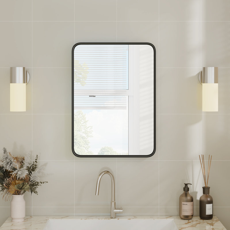 Aluminum Framed Rectangle Wall Mounted Bathroom Vanity Mirror, Black, 21.65" x 29.53"