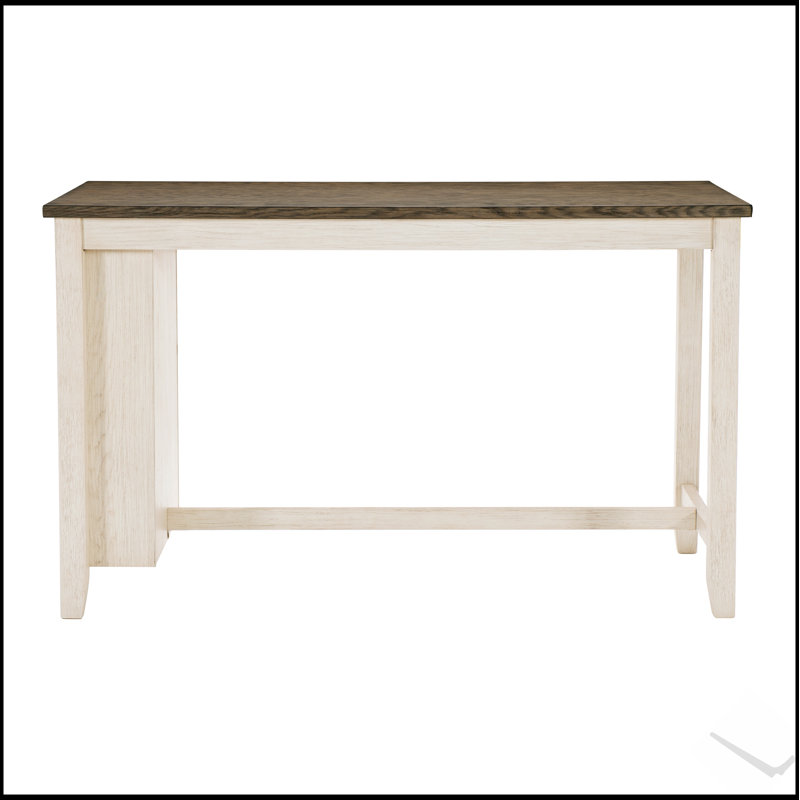 Table moderne à hauteur de comptoir blanche antique et brun rosé avec tablettes intégrées, mobilier de cuisine multifonctionnel