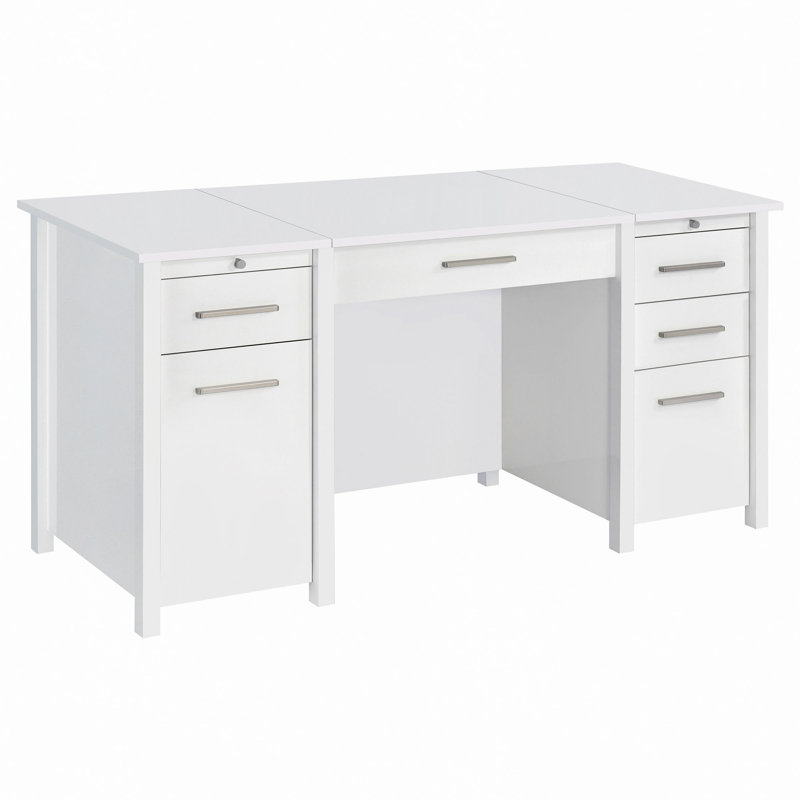 Bureau blanc 4 tiroirs ultrabrillant, Blanc