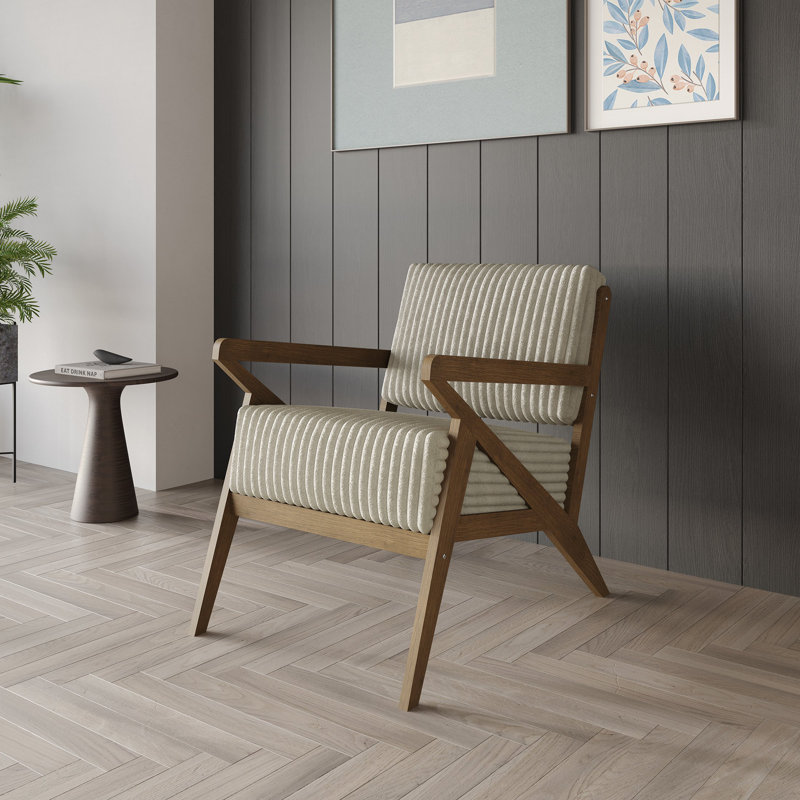 Fauteuil d'appoint en velours, Crème, crème, Noyer