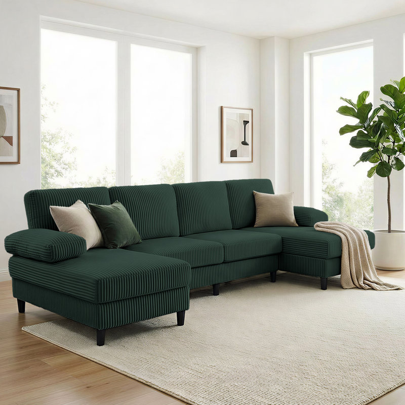 Canapé modulaire en U Corduroy, Vert