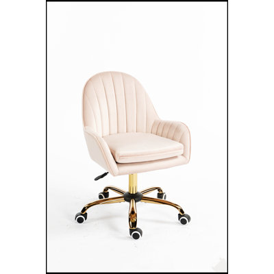Fauteuil de bureau luxueux en velours avec roulettes, hauteur réglable et base en métal doré pour un confort et un style ultimes