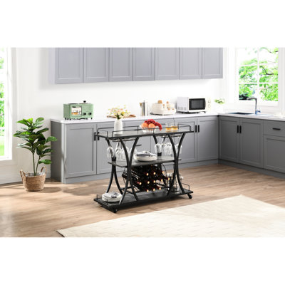 Chariot de service mobile pour la cuisine domestique, rangement industriel à 3 niveaux, 11 bouteilles et 16 verres à vin, noir et gris, barre de cuisine fiable avec tablettes à roulettes, fabrication en métal, couleur grise